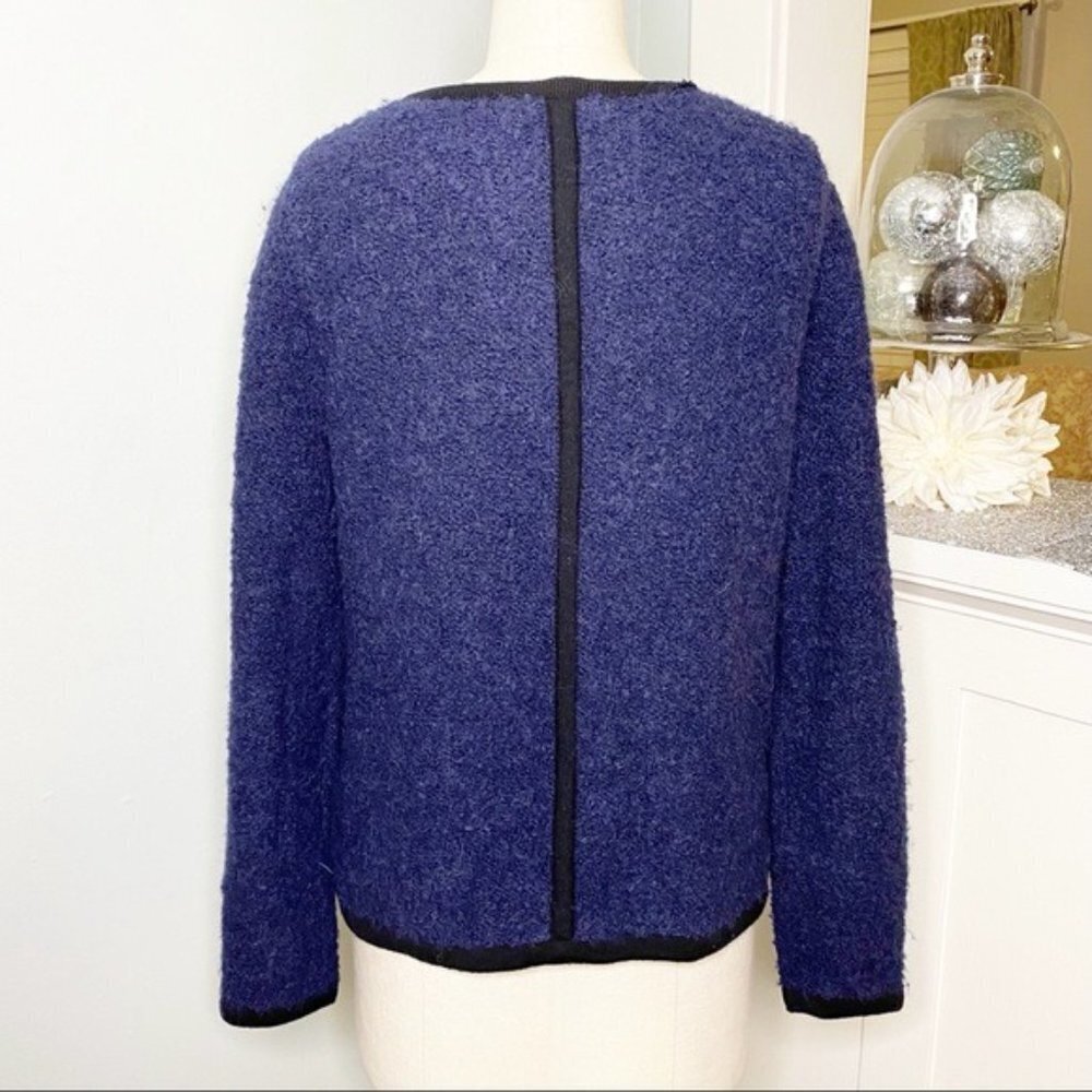 Boden Navy Blue Boucle Jacket with Contrast Trim 10 Medium - Picture 7 of 10